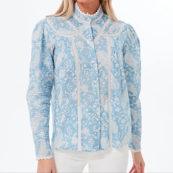 THE SHIRT BY ROCHELLE BEHRENS Blue Paisley Priya Shirt - Picture 1 of 15